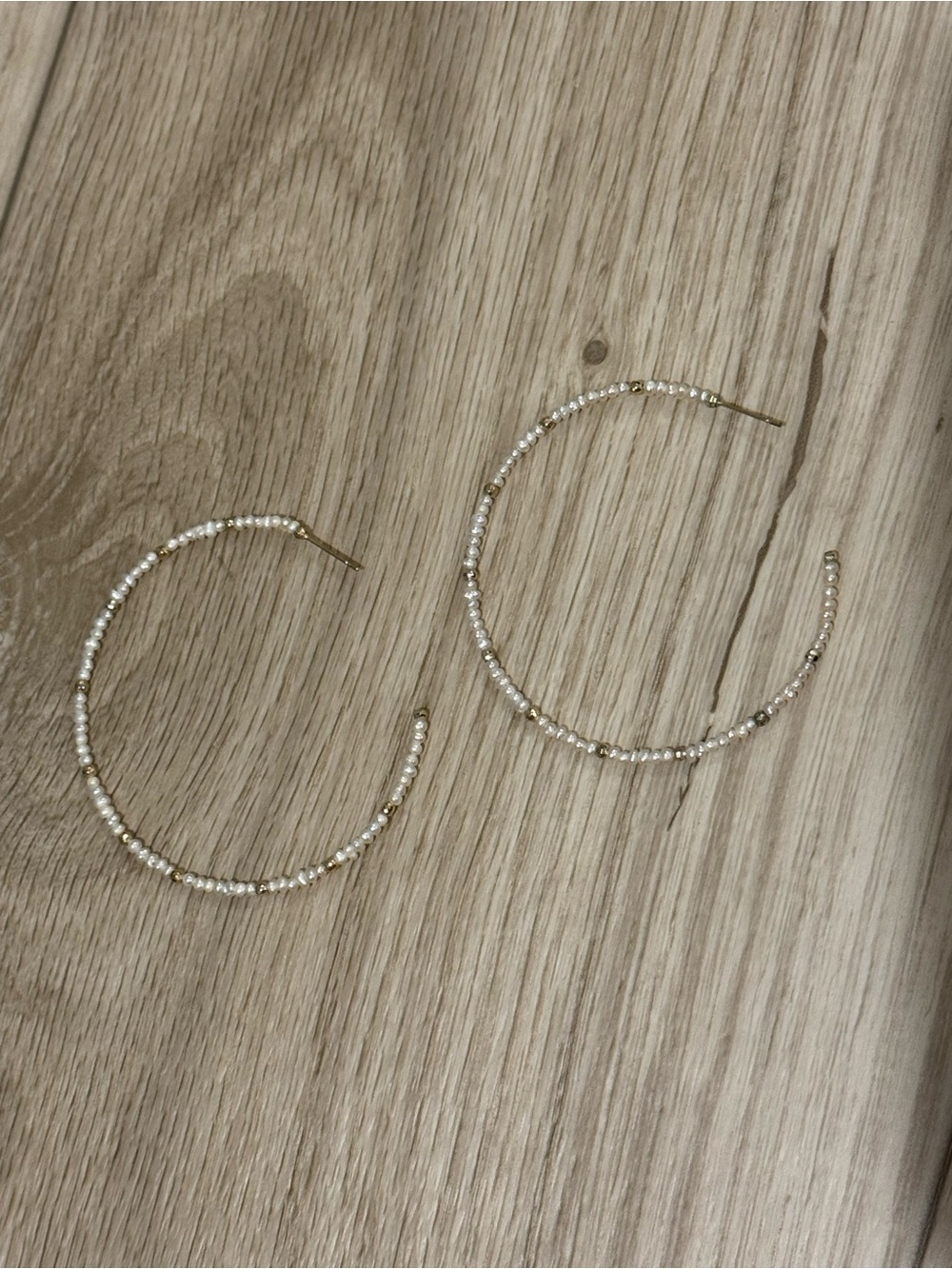 Gold & White Beaded Hoop Earrings - Elegant Women Jewelry